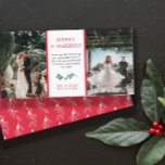 Red Green Mistletoe Merry Married Christmas Thank Thank You Card<br><div class="desc">Photo wedding card to say thank you and wish your wedding guests merry Christmas. Add two of your own wonderful wedding photos and a personal thank you message and wishes for the holidays and new year. Add your names as well below a hand-drawn illustration of a mistletoe twig. Thank your...</div>