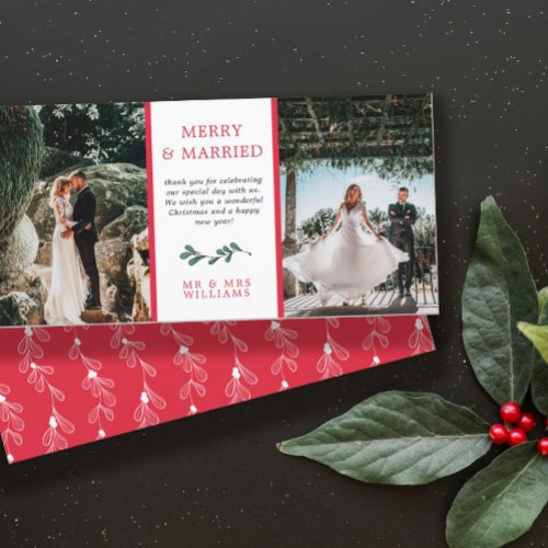Red Green Mistletoe Merry Married Christmas Thank Thank You Card