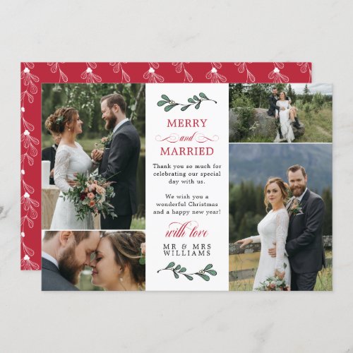 Red Green Mistletoe Merry Married Christmas Thank You Card