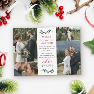 Red Green Mistletoe Merry Married Christmas Thank You Card