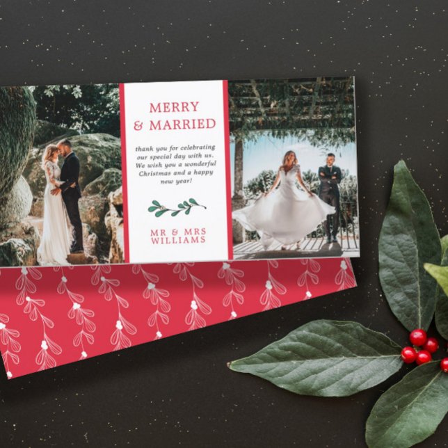 Red Green Mistletoe Merry Married Christmas Thank You Card (Creator Uploaded)