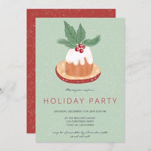Red green mistletoe rustic Christmas cake party Invitation