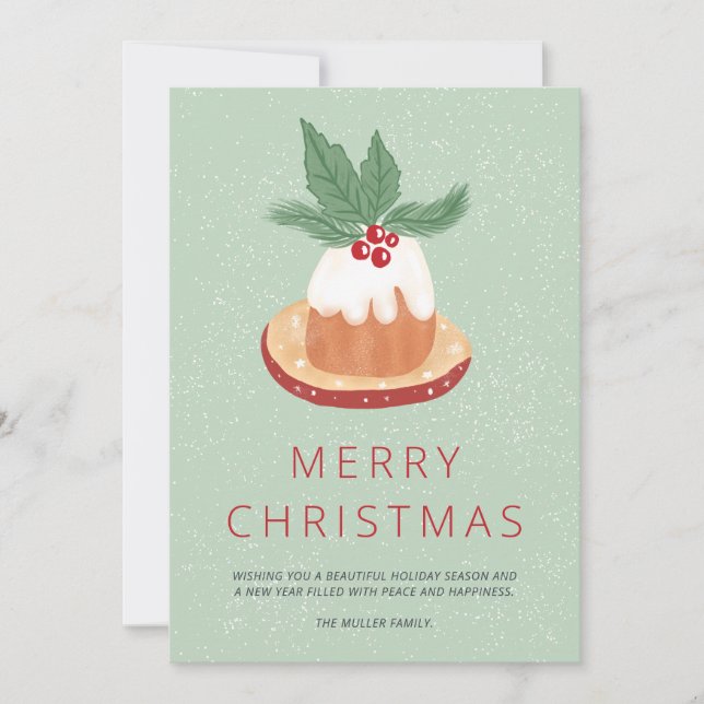 Red green mistletoe rustic Merry Christmas cake Card (Front)