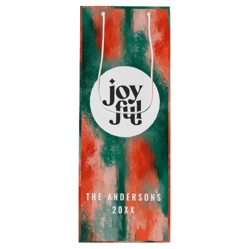 Red  green modern abstract joyful holiday wine gift bag
