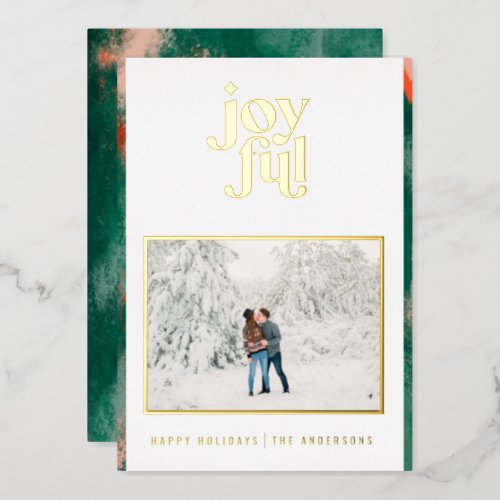 Red  green modern abstract joyful photo  foil hol foil holiday card