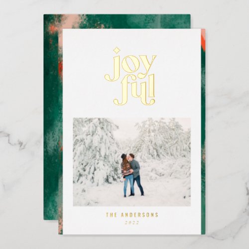 Red  green modern abstract joyful photo  foil holiday card