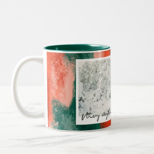 red  green modern abstract painted holiday Two_Tone coffee mug