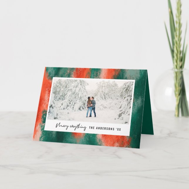 Red + green modern abstract painted photo holiday (Front)