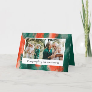 Red + green modern abstract painted photo holiday card
