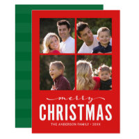Red Green Modern Merry Christmas Photo Collage Card