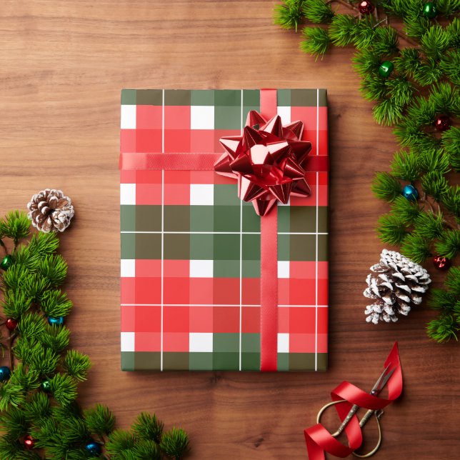 Red Green Modern Tartan Christmas Pattern Wrapping Paper (Holiday Gift)