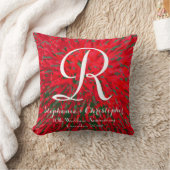 Red Green Monogram Christmas Anniversary Gift Throw Pillow (Blanket)