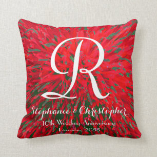 Red Green Monogram Christmas Anniversary Gift Throw Pillow