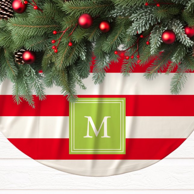 Red & Green Monogram Striped | Tree Skirt (Creator Uploaded)