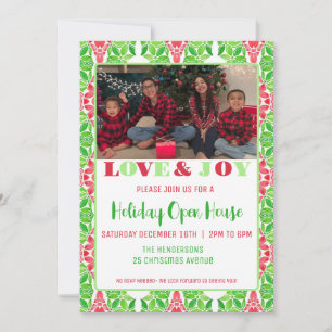 Red & Green Mosaic Holiday Open House Invitation