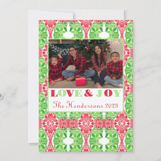 Red & Green Mosaic Photo Flat Card (Front)