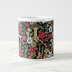 Red & Green Mushrooms & Flowers Giant Coffee Mug