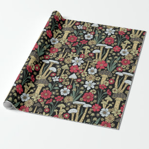 Red & Green Mushrooms & Flowers Wrapping Paper