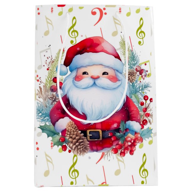 Red Green Music Notes and Santa Claus Medium Gift Bag (Front)