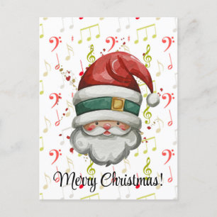 Red Green Music Notes and Santa Claus Postcard