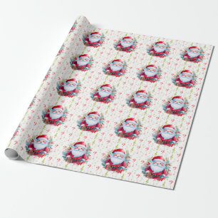 Red Green Music Notes and Santa Claus Wrapping Paper
