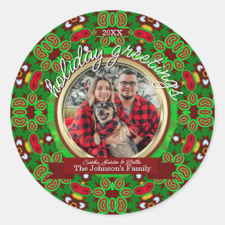 Red Green Natal Holiday Energy Custom Photo Classic Round Sticker