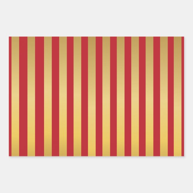 Red Green Navy Blue Gold Stripes Pattern  Wrapping Paper Sheets (Front)