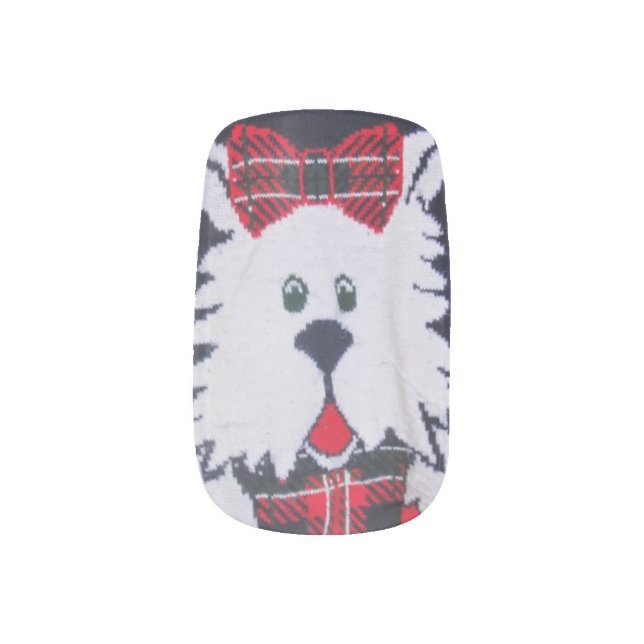 red green navy blue white plaid puppy nail decals (Right Thumb)
