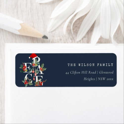 Red Green Navy Peace Christmas Foliage Address Label