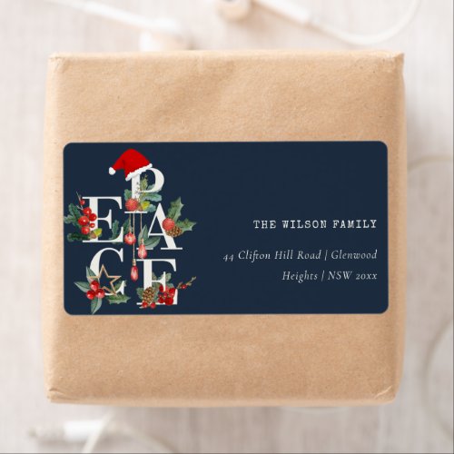 Red Green Navy Peace Christmas Foliage Address Label