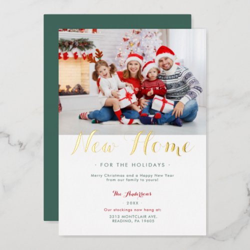 Red Green New Home for Holidays Elegant Photo Gold Foil Holiday Card