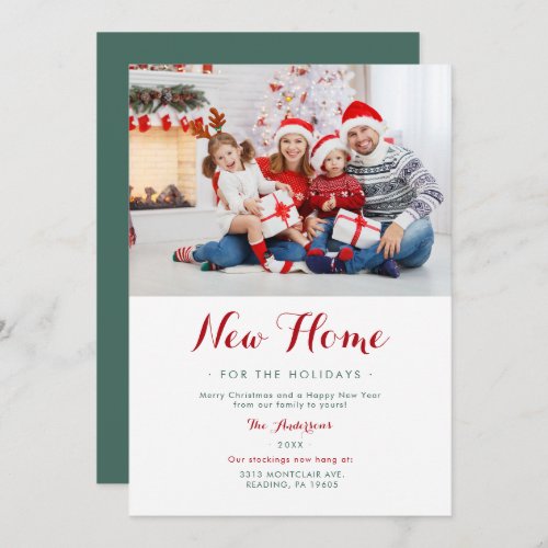 Red Green New Home for Holidays Elegant Photo Holiday Card