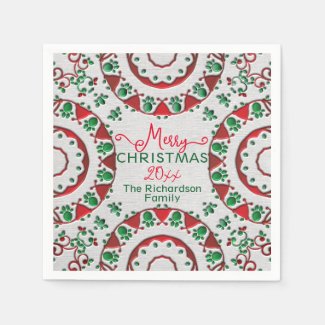 Red Green Nordic Folk Motifs On Linen Christmas