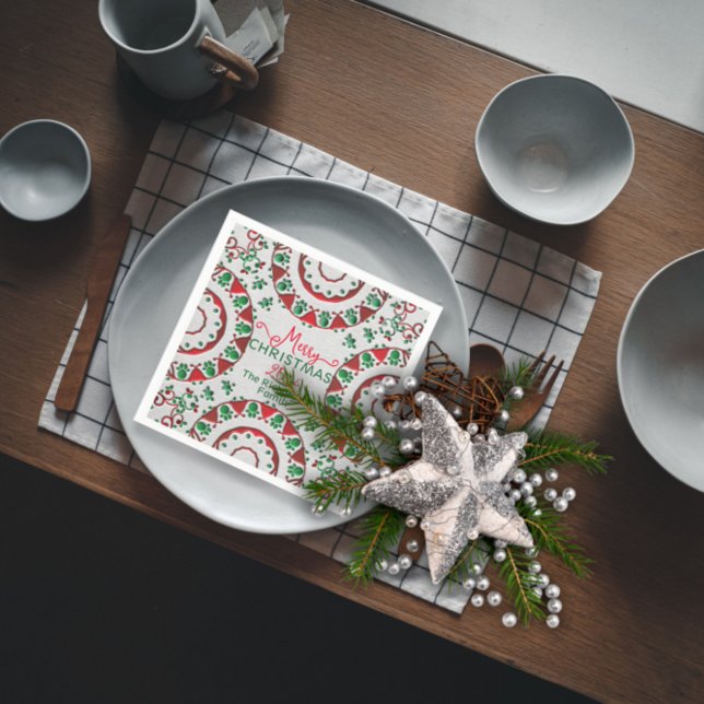 Red Green Nordic Folk Motifs On Linen Christmas Napkins (Creator Uploaded)