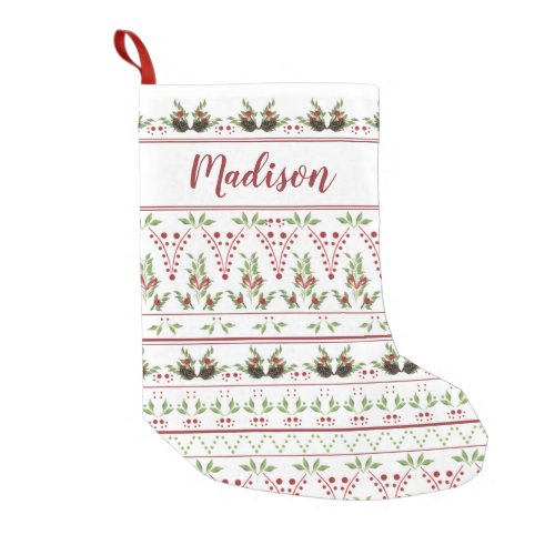 Red Green Nordic Pinecone Pattern Custom Small Christmas Stocking