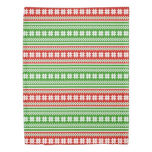 Red Green Norwegian Christmas Sweater Pattern Duvet Cover