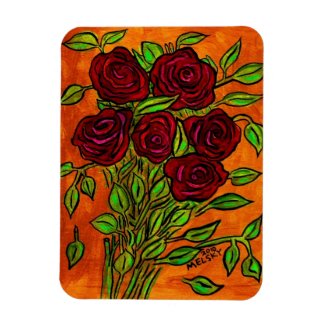Red green orange abstract floral rose painting art magnet
