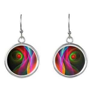 Red Green Orange Modern Abstract Art Pattern #22 Earrings