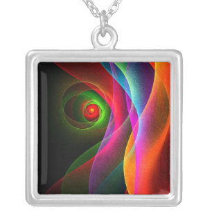 Red Green Orange Modern Abstract Art Pattern #22 Silver Plated Necklace