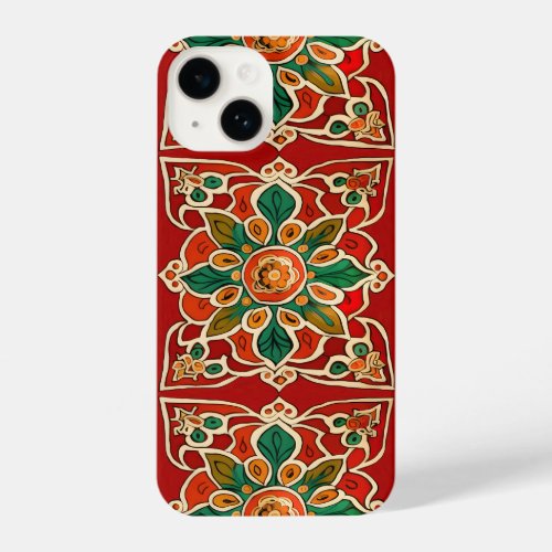 Red Green Orange Yellow Azulejos Floral Pattern iPhone 14 Case