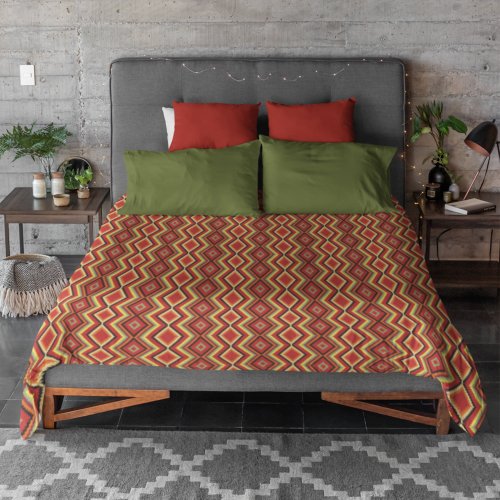 Red Green Orange Yellow Black Tribal Art Pattern Duvet Cover