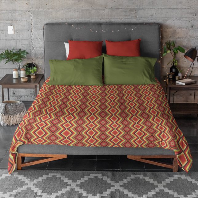 Red Green Orange Yellow Black Tribal Art Pattern Duvet Cover (Creator Uploaded)