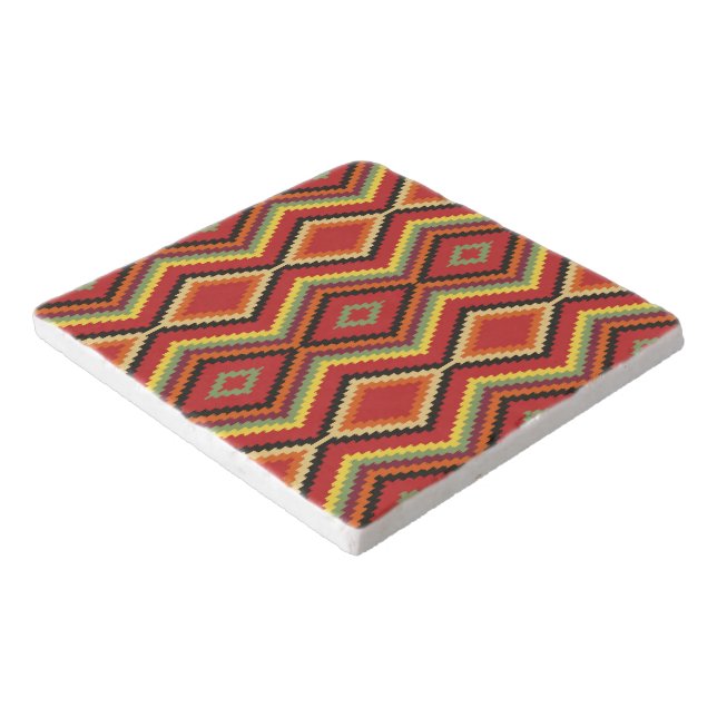 Red Green Orange Yellow Black Tribal Art Pattern Trivet (Corner)