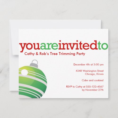 Red green ornament Christmas holiday custom party Personalized Invitation