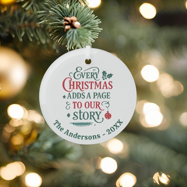 Red green our story typography Christmas Glass Ornament (Creator Uploaded)