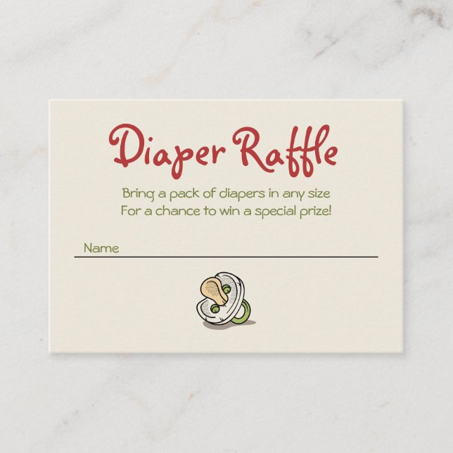 Red Green Pacifier Diaper Raffle Enclosure Card (Front)