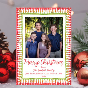 Red & Green Painted Frame Christmas Card, Holiday Card