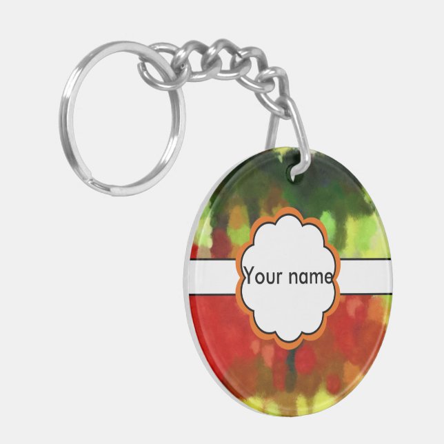 Red green painting keychain (Front Left)