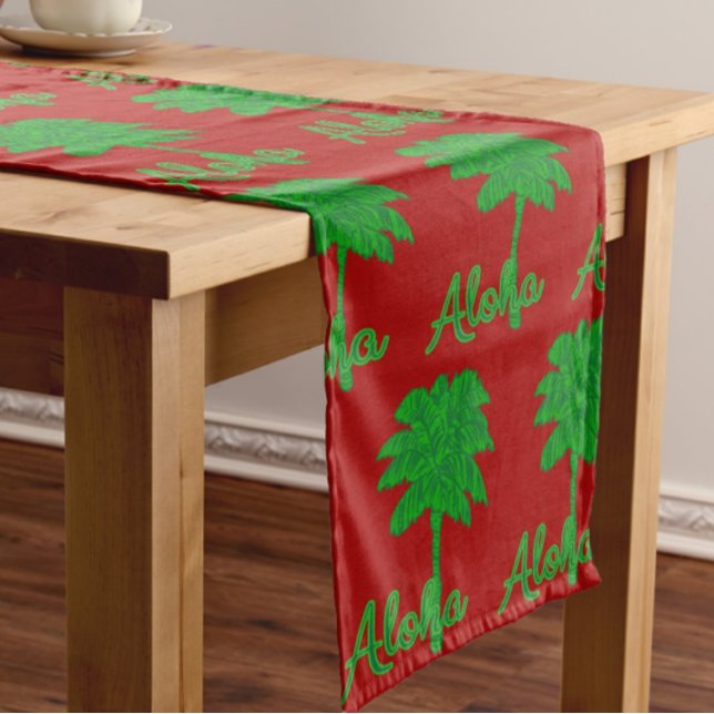 Red Green Palm Aloha Tropical Holiday Short Table Runner (Tropical dreaming...)