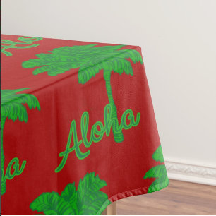 Red Green Palm Aloha Tropical Holiday Tablecloth